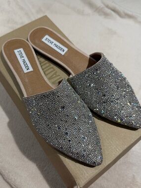 Steve Madden Silver Crystal Embellished Pointed Mules